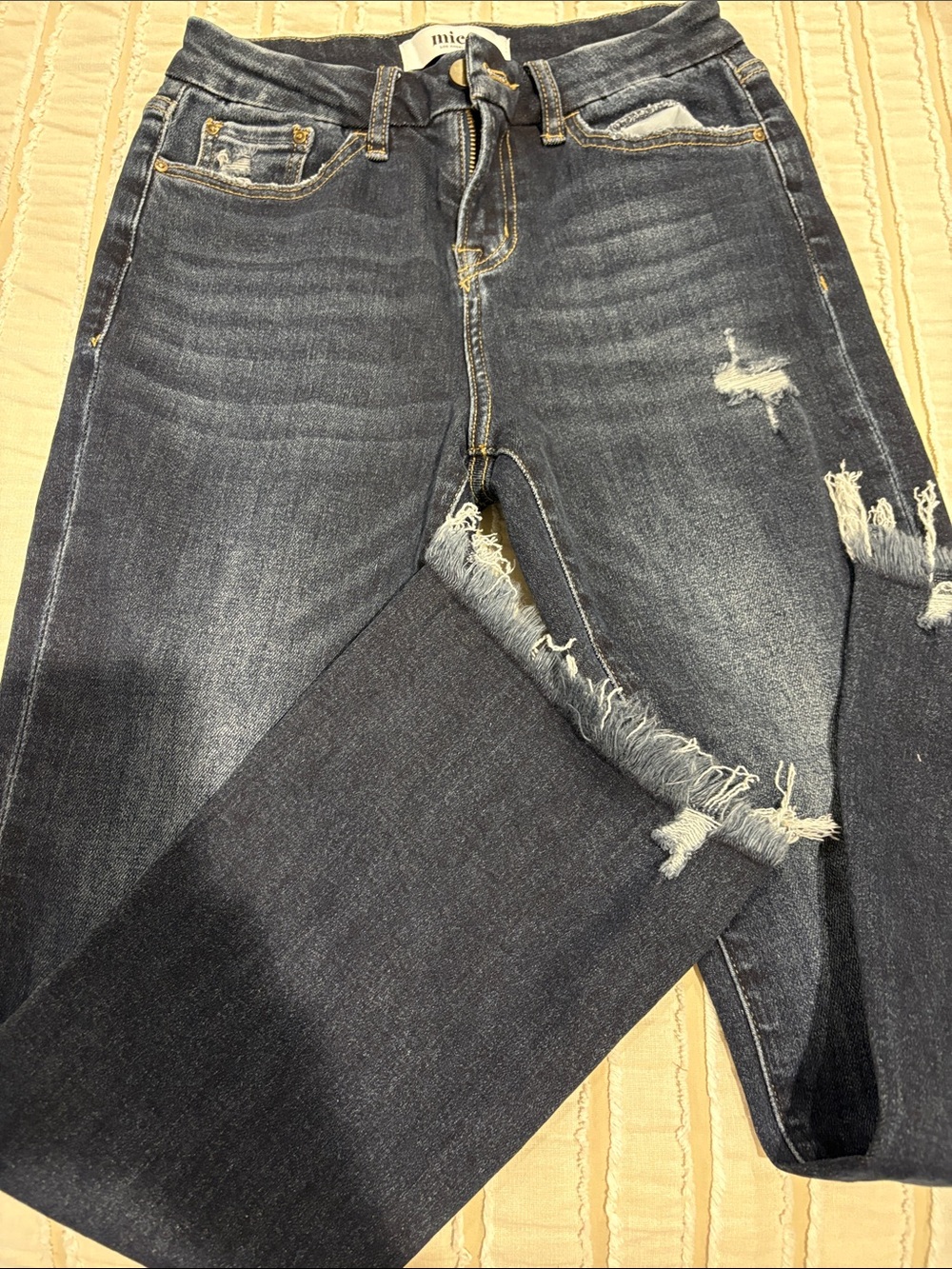 Mica Dark Wash Distressed Ankle Jeans